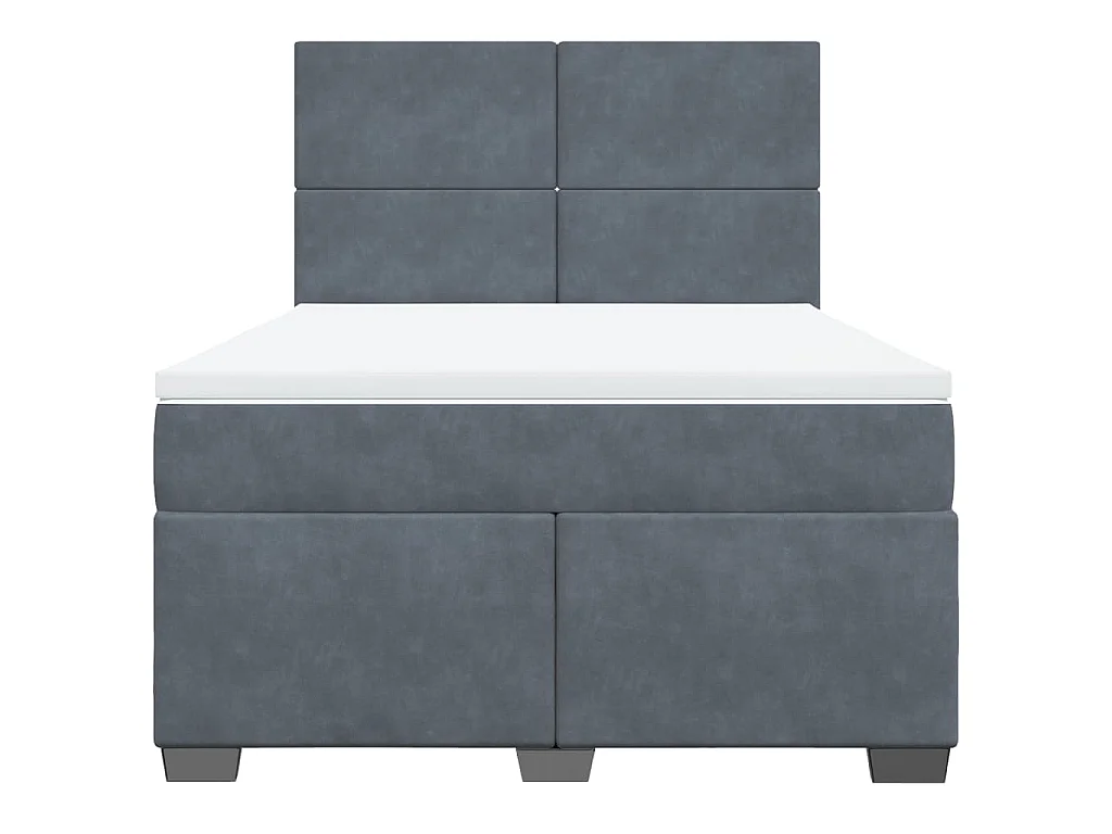 Cama box spring con colchón terciopelo gris oscuro 160x200 cm