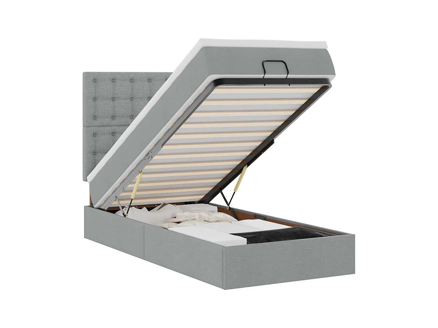 Lit ottoman avec matelas gris clair 90x200 cm tissu