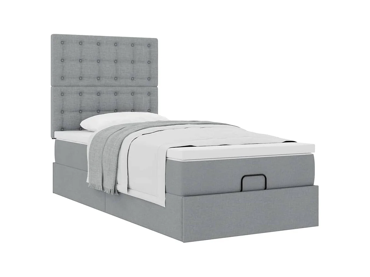Lit ottoman avec matelas gris clair 90x200 cm tissu