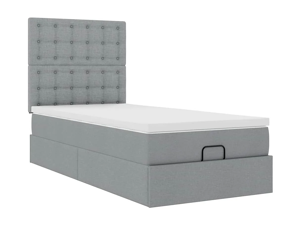 Lit ottoman avec matelas gris clair 90x200 cm tissu