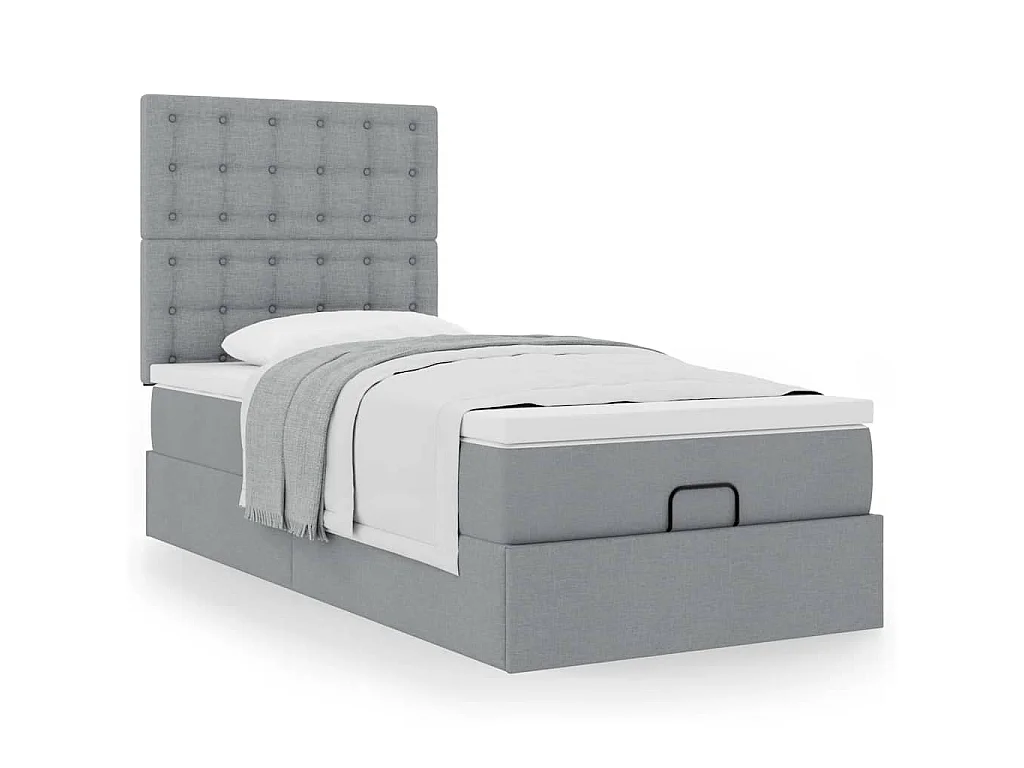 Ottoman-Bett mit Matratze Hellgrau 90x200 cm Stoff
