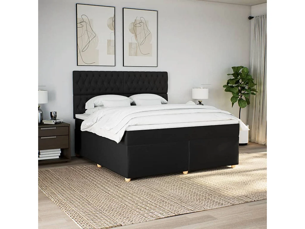 Giroletto a Molle con Materasso Nero 180x200 cm in Tessuto