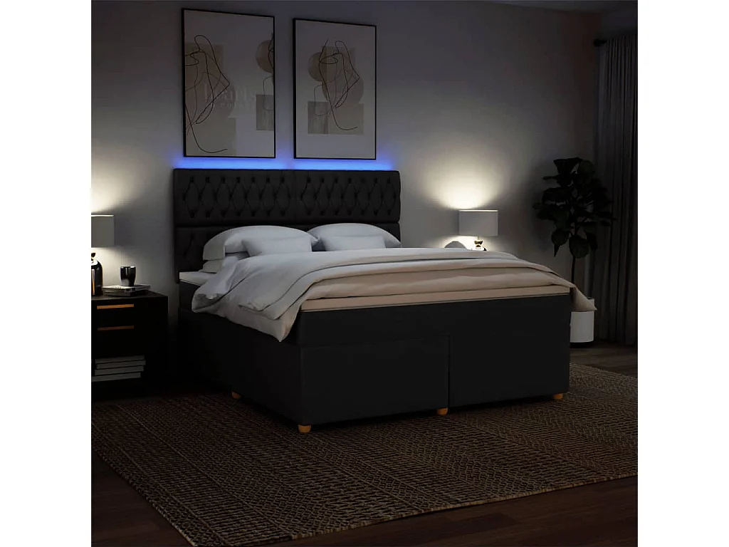 Giroletto a Molle con Materasso Nero 180x200 cm in Tessuto