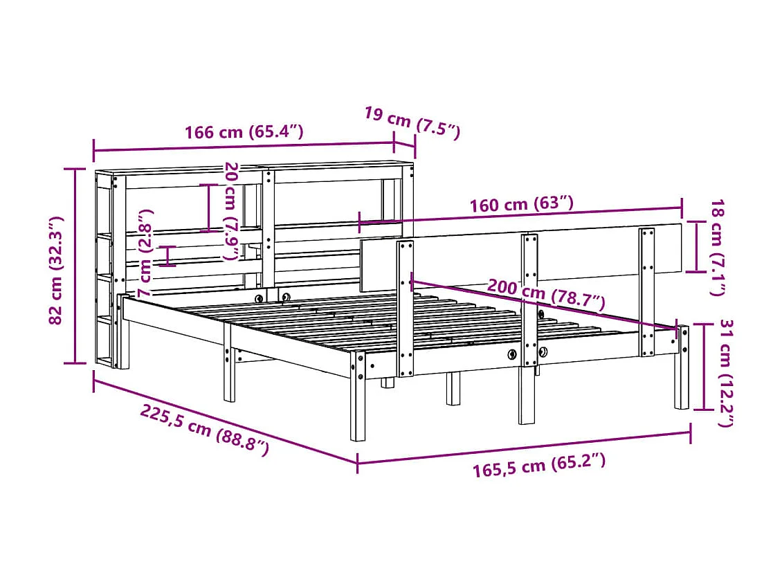 Cadre de lit sans matelas blanc 160x200 cm bois de pin massif