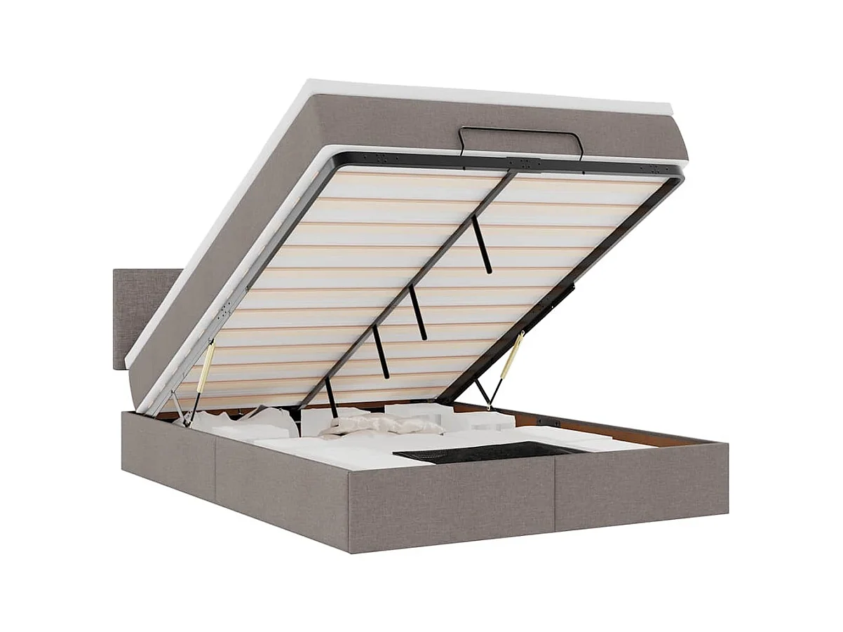 Pouf Letto con Materasso e LED Tortora 140x200 cm in Tessuto