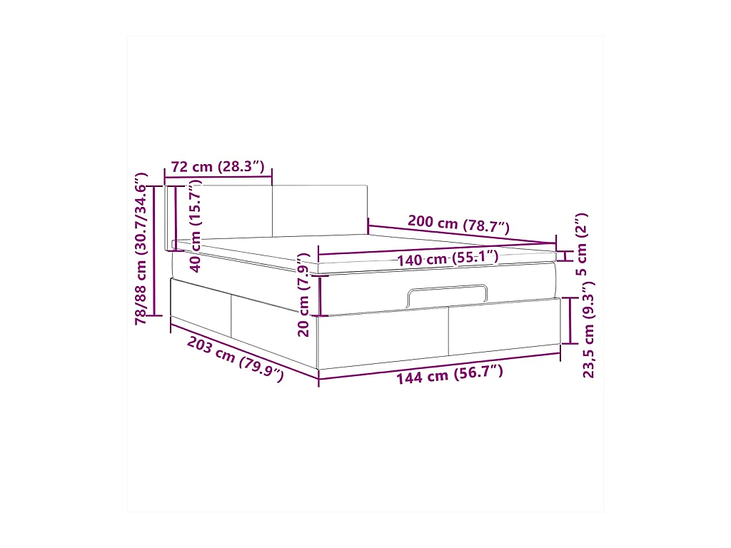 Pouf Letto con Materasso e LED Tortora 140x200 cm in Tessuto