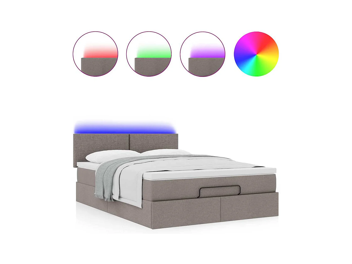 Pouf Letto con Materasso e LED Tortora 140x200 cm in Tessuto