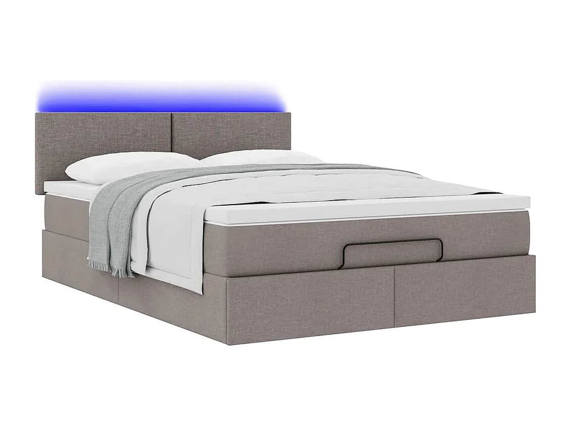 Pouf Letto con Materasso e LED Tortora 140x200 cm in Tessuto