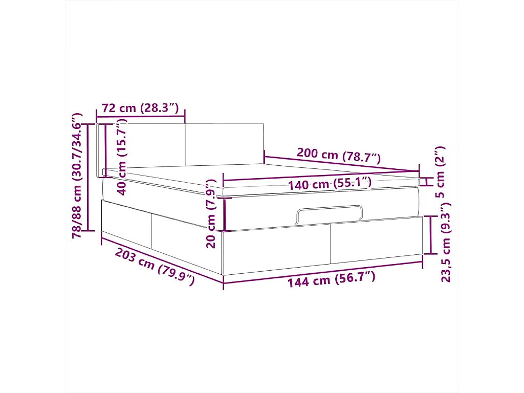 Lit ottoman avec matelas et LED taupe 140x200 cm tissu