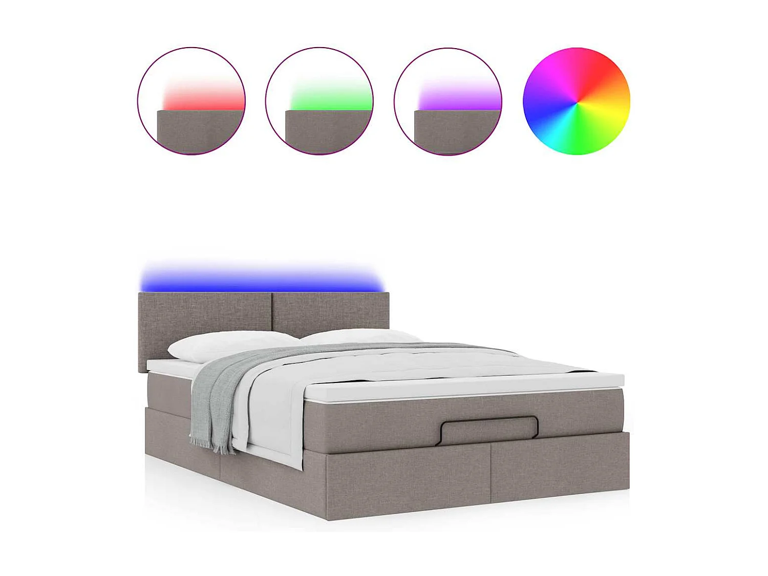 Lit ottoman avec matelas et LED taupe 140x200 cm tissu