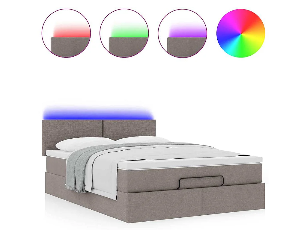 Ottomane Bett mit Matratze & LEDs Taupe 140x200 cm Stoff