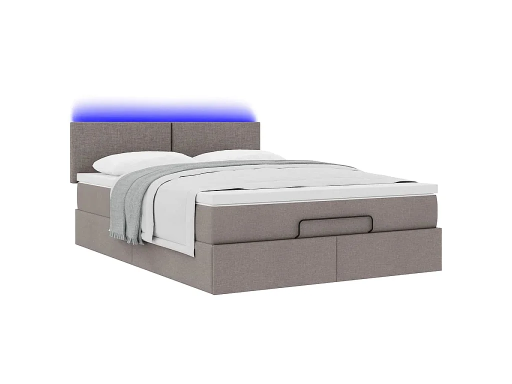 Ottomane Bett mit Matratze & LEDs Taupe 140x200 cm Stoff