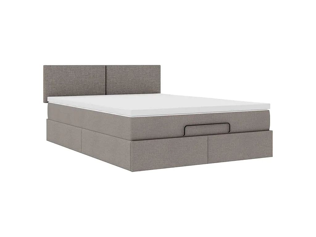 Ottomane Bett mit Matratze & LEDs Taupe 140x200 cm Stoff