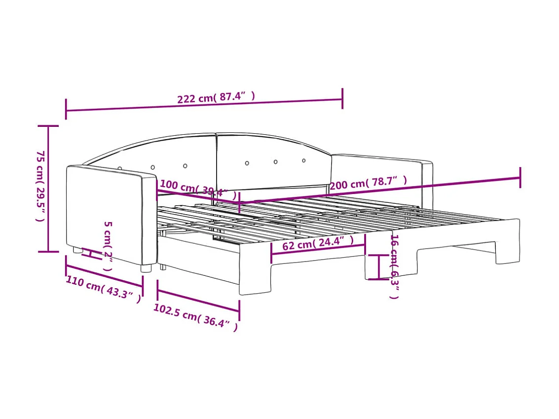 Tagesbett Ausziehbar Dunkelgrau 100x200 cm Samt