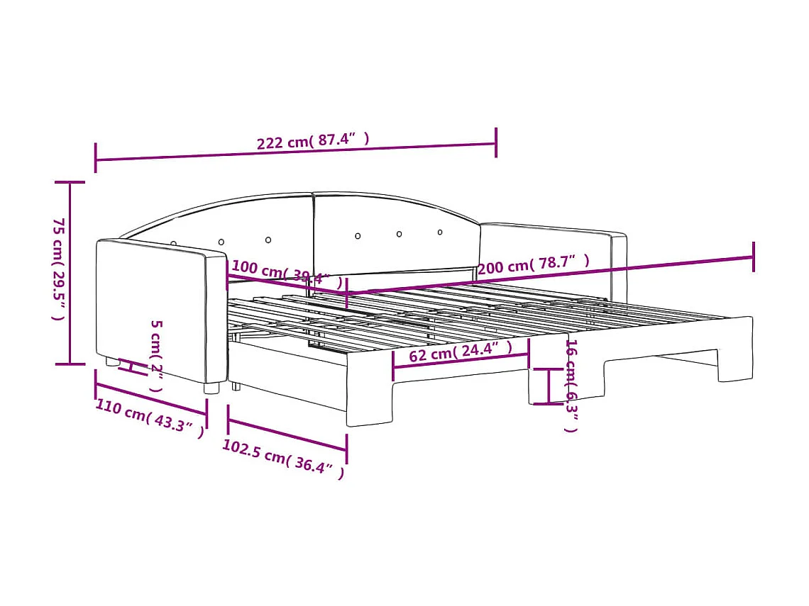 Tagesbett Ausziehbar Dunkelgrau 100x200 cm Samt