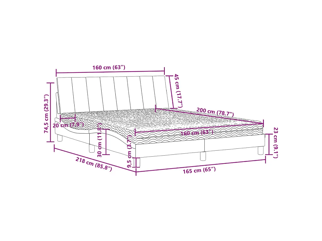 Letto con Materasso Hanko Grigio Scuro 160x200 cm in Velluto