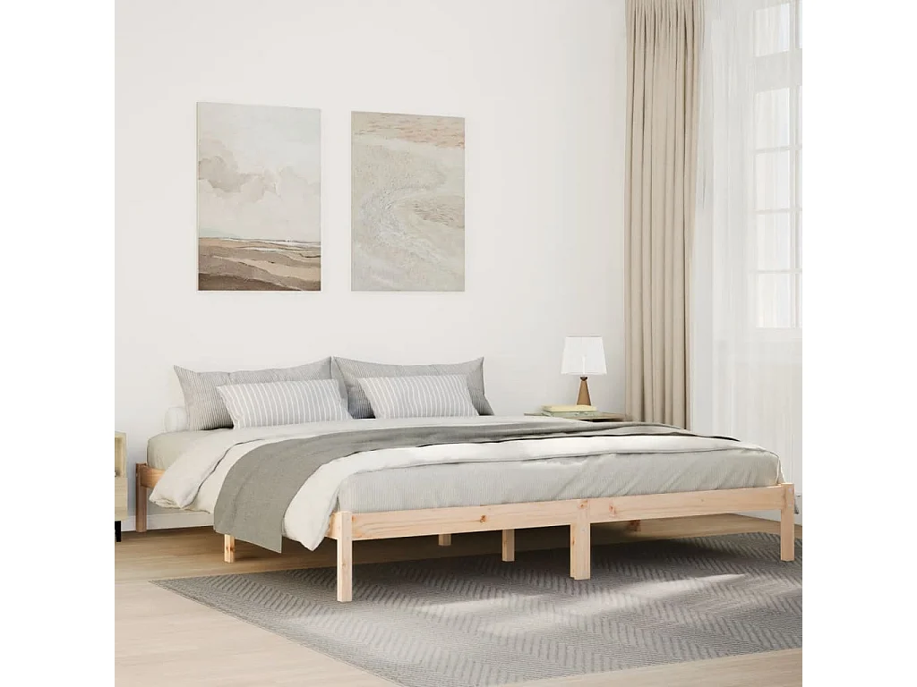Cadre de lit extra long sans matelas 180x210 cm bois massif pin