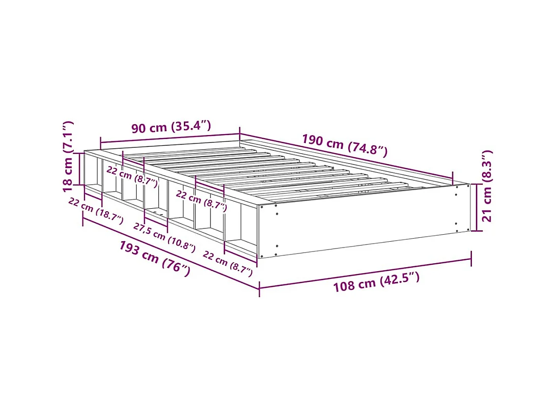 Cadre de lit sans matelas 90x190 cm bois massif de chêne
