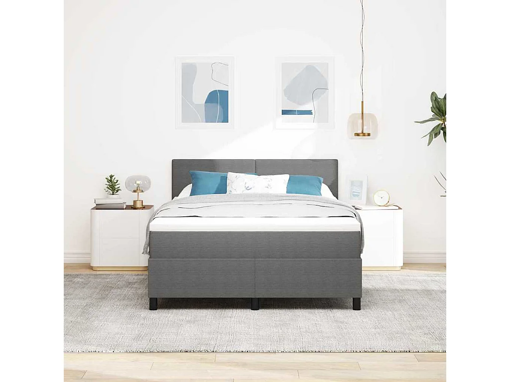 Letto a molle con testiera Grigio chiaro e bianco 140 x 190 cm