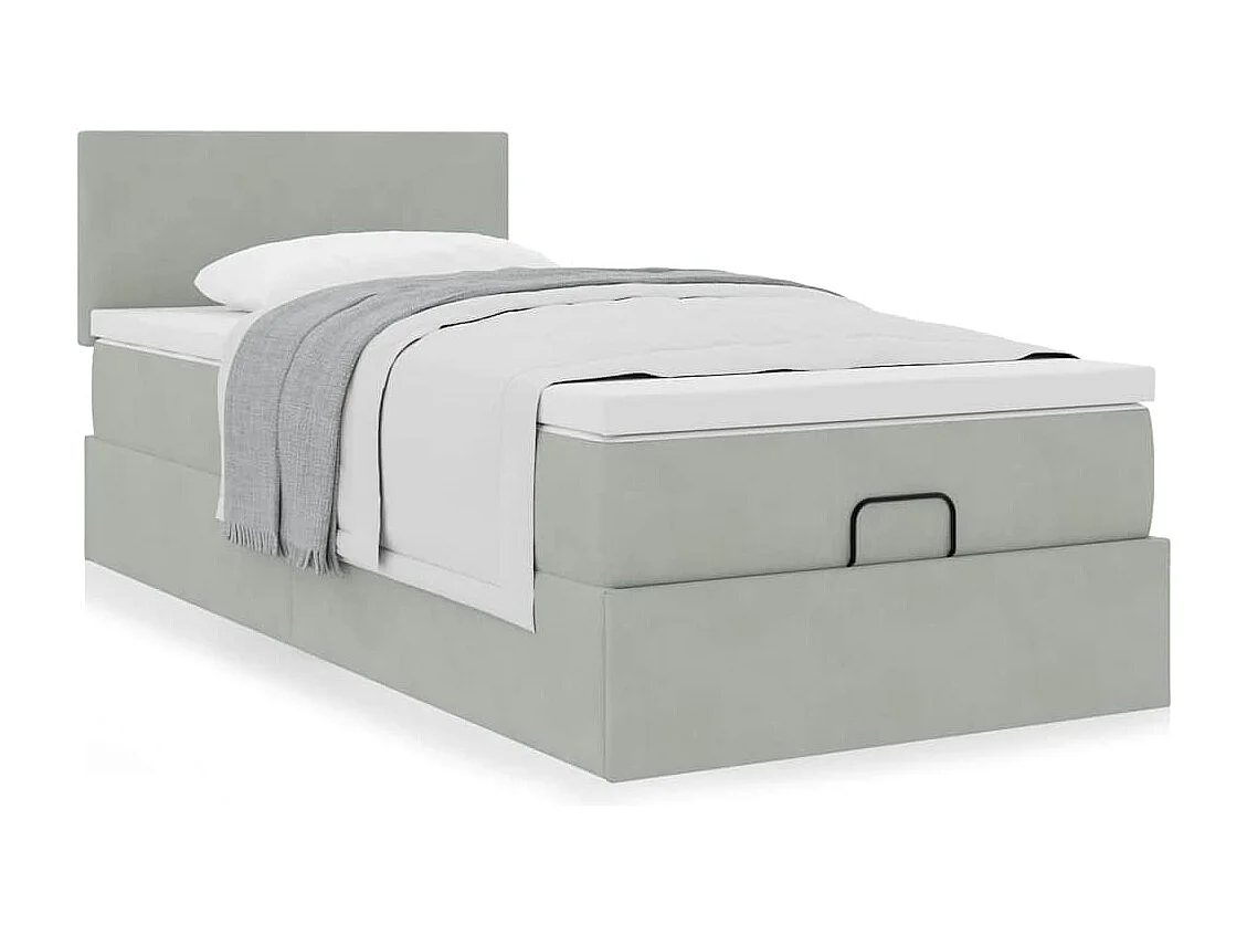 Ottoman bed met matras 90x190cm fluweel lichtgrijs