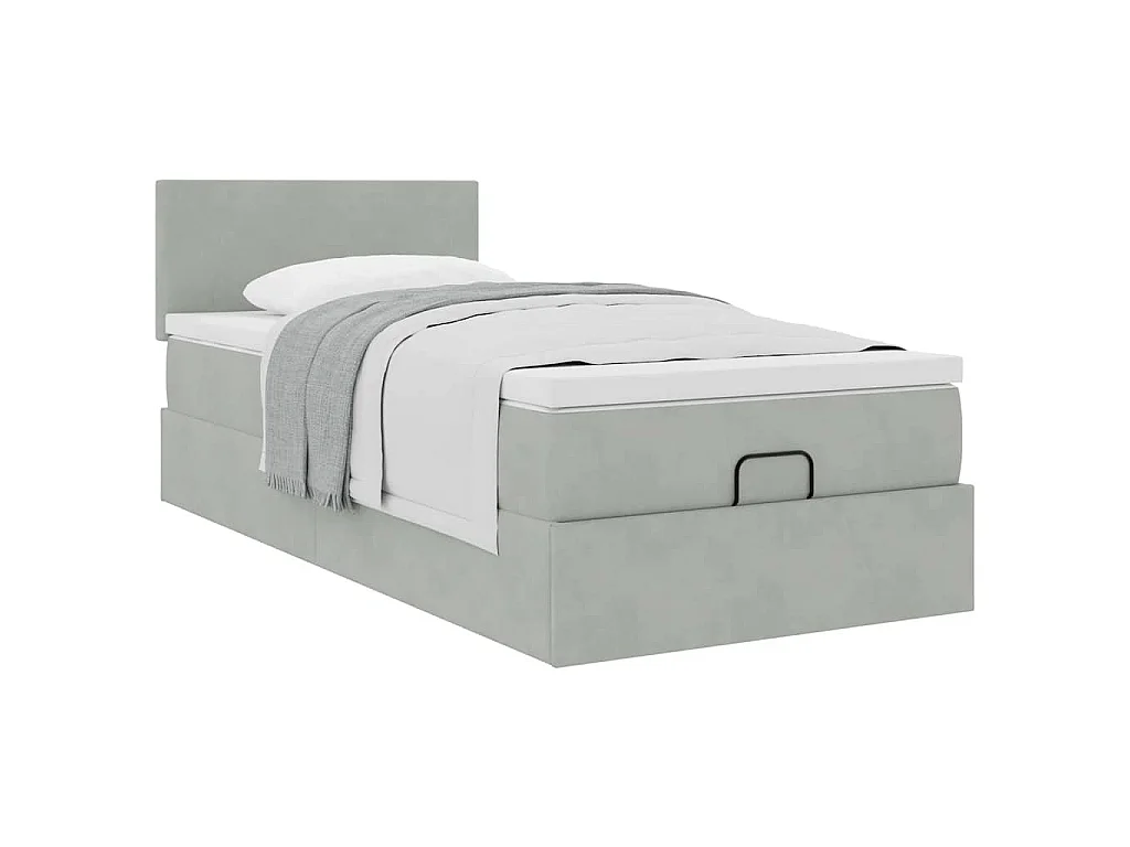 Estrutura cama otomana colchão 90x190 cm veludo cinzento claro