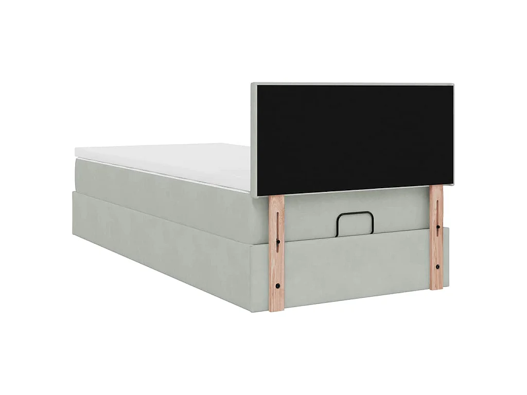 Cadre de lit ottoman et matelas gris clair 90x190 cm velours