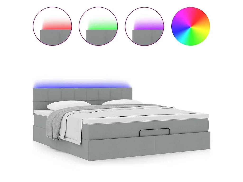 Pouf Letto con Materasso Grigio Chiaro 160x200 cm in Tessuto