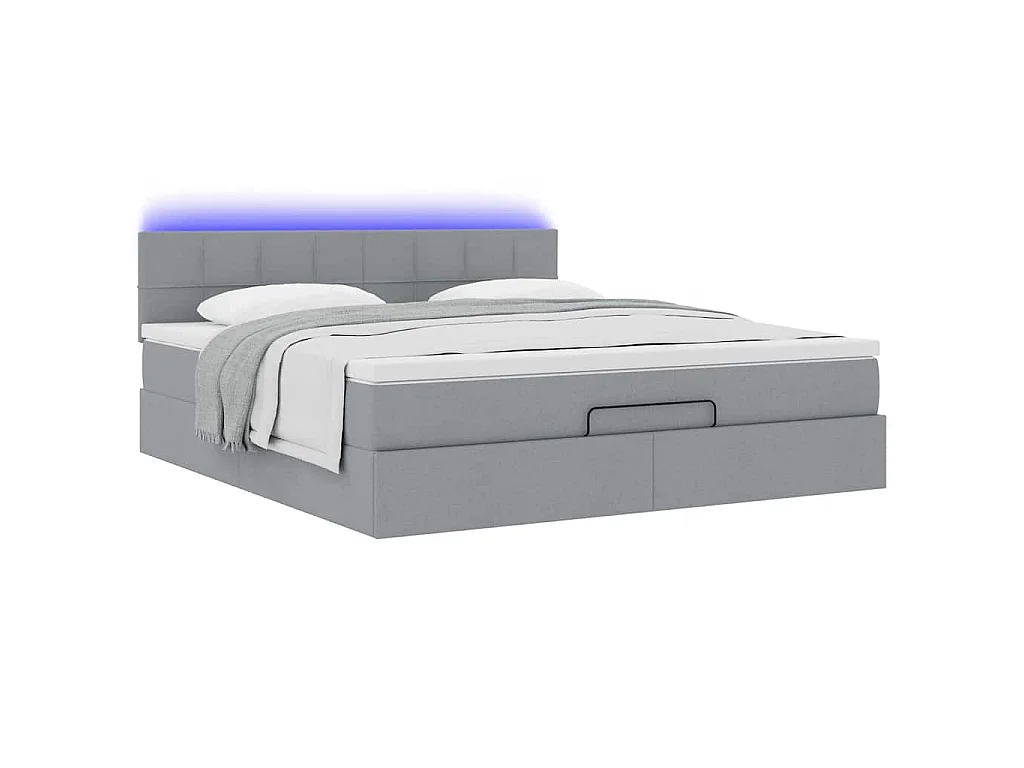 Pouf Letto con Materasso Grigio Chiaro 160x200 cm in Tessuto