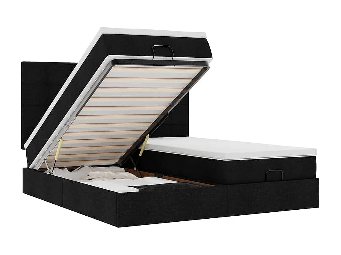 Cadre de lit ottoman avec matelas noir 180x200cm tissu