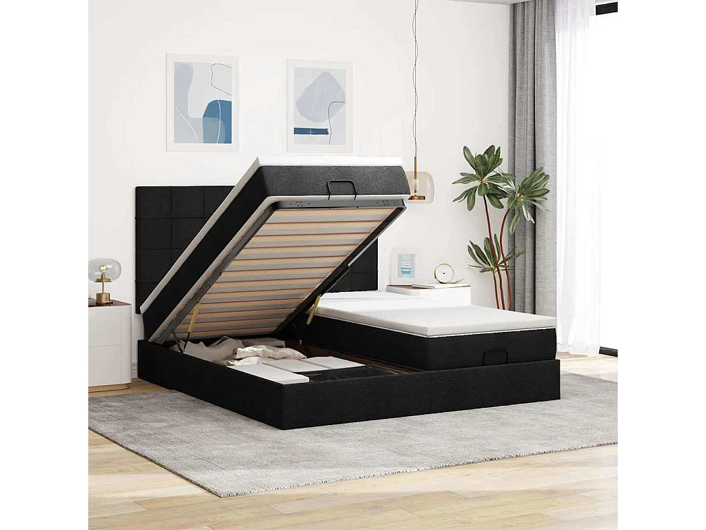 Ottoman-Bett mit Matratzen Schwarz 180x200 cm Stoff
