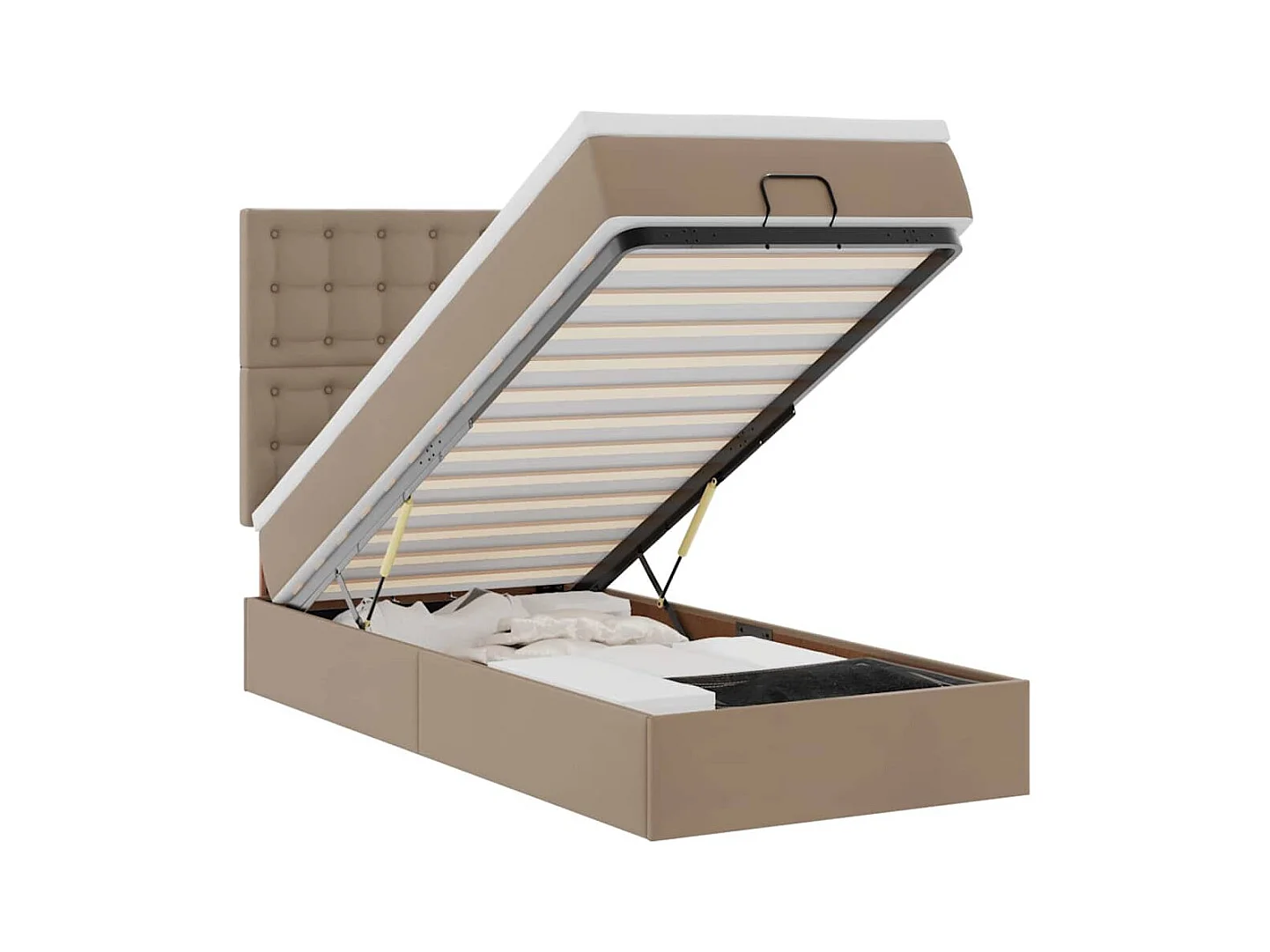 Cadre de lit ottoman et matelas cappuccino 100x200cm similicuir