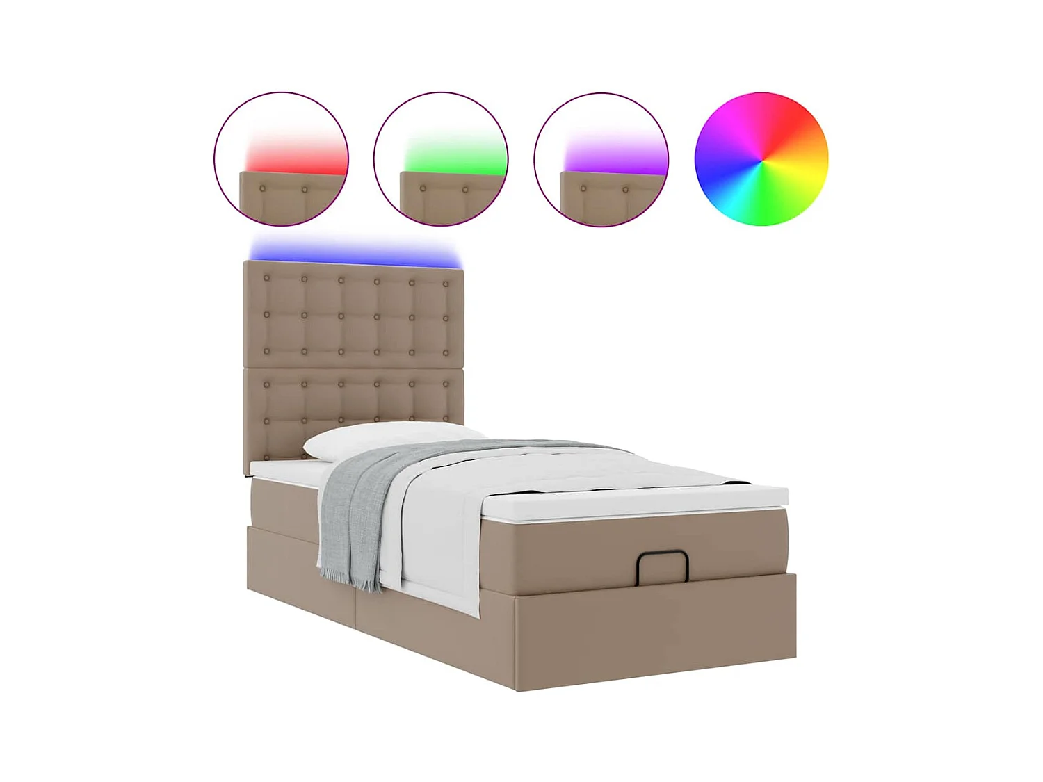 Cadre de lit ottoman et matelas cappuccino 100x200cm similicuir