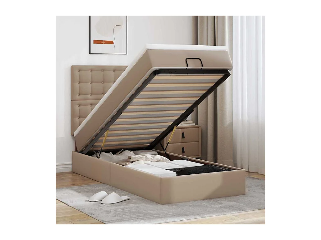 Ottoman-Bett mit Matratze & LEDs 100x200cm Kunstleder
