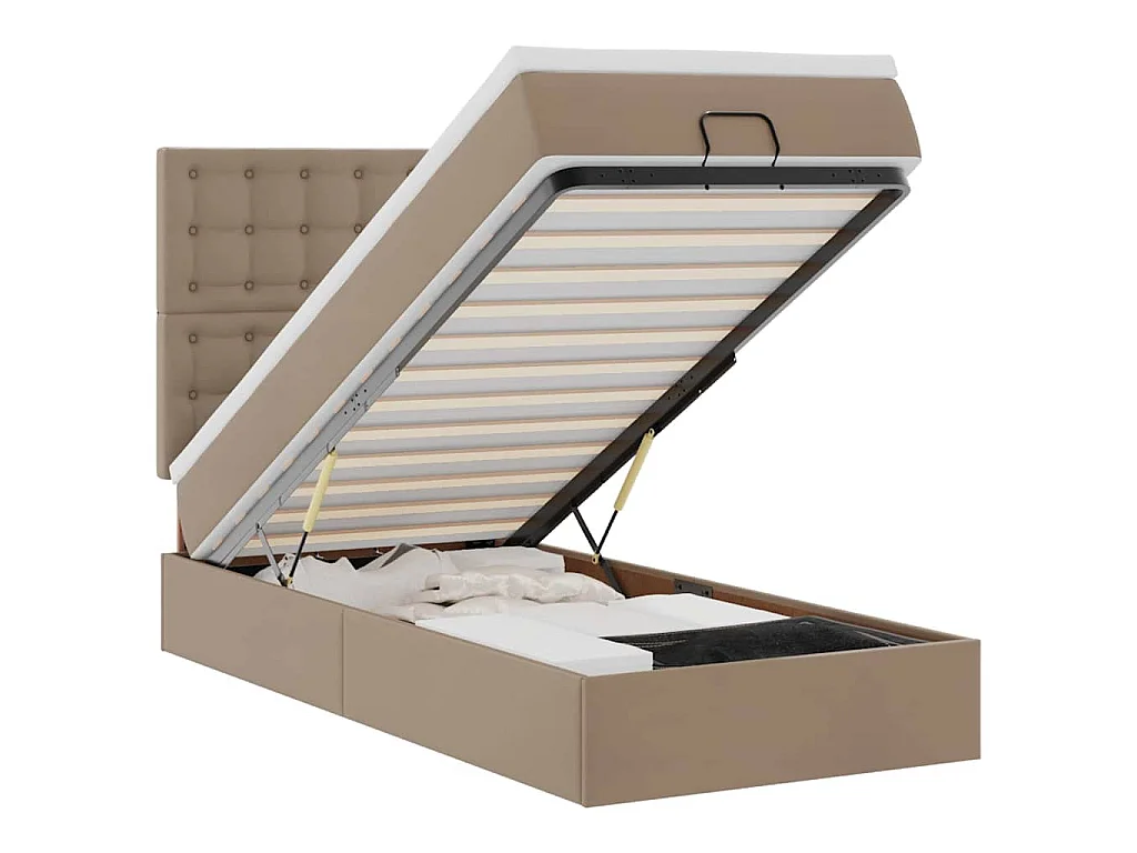 Ottoman-Bett mit Matratze & LEDs 100x200cm Kunstleder