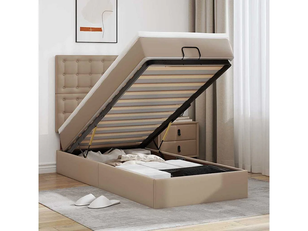 Ottoman-Bett mit Matratze & LEDs 100x200cm Kunstleder