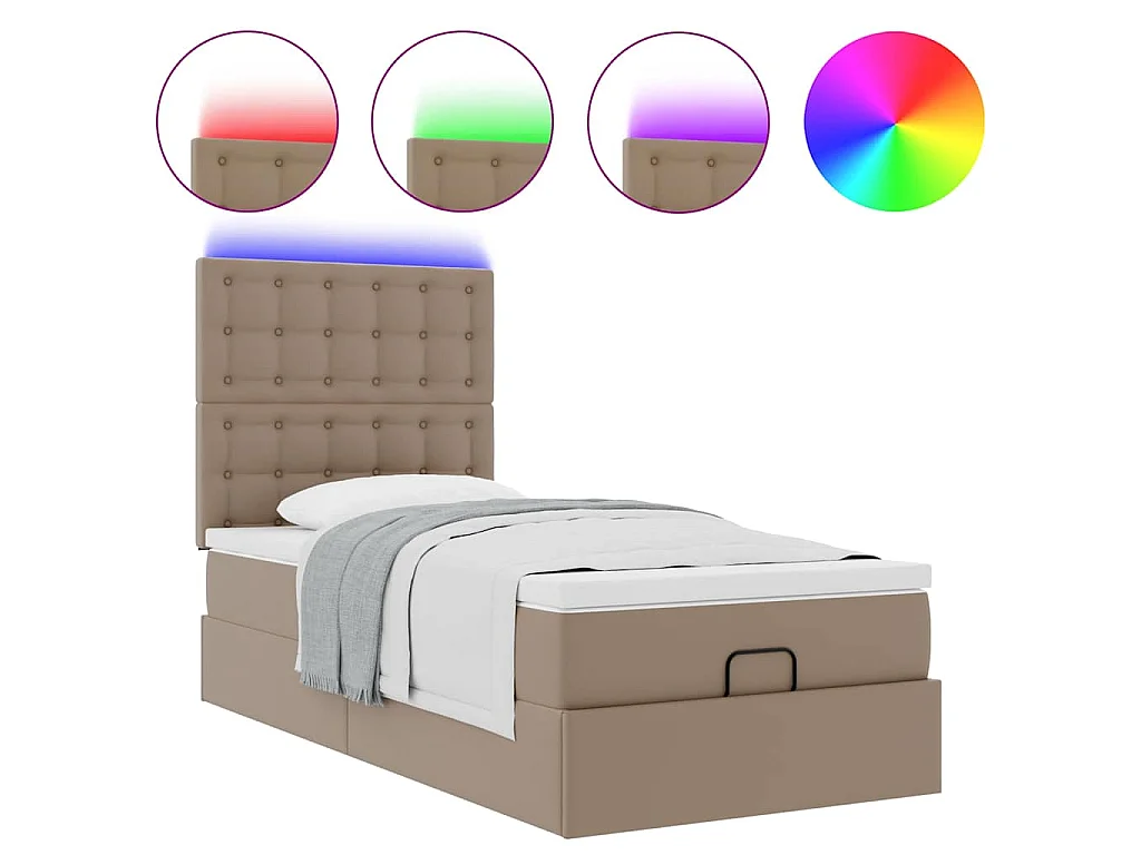 Ottoman-Bett mit Matratze & LEDs 100x200cm Kunstleder