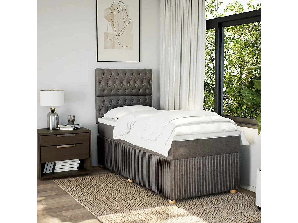 Cama com molas/colchão 90x190 cm tecido castanho-acinzentado