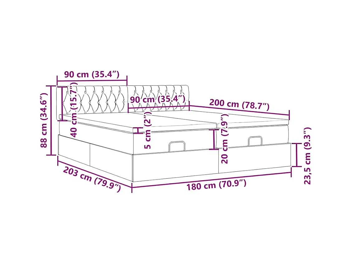 Ottoman-Bett mit Matratzen & LEDs Schwarz 180x200 cm Samt
