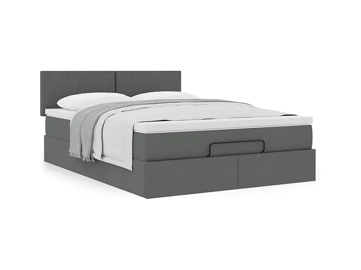 Lit ottoman avec matelas gris foncé 140x190 cm tissu