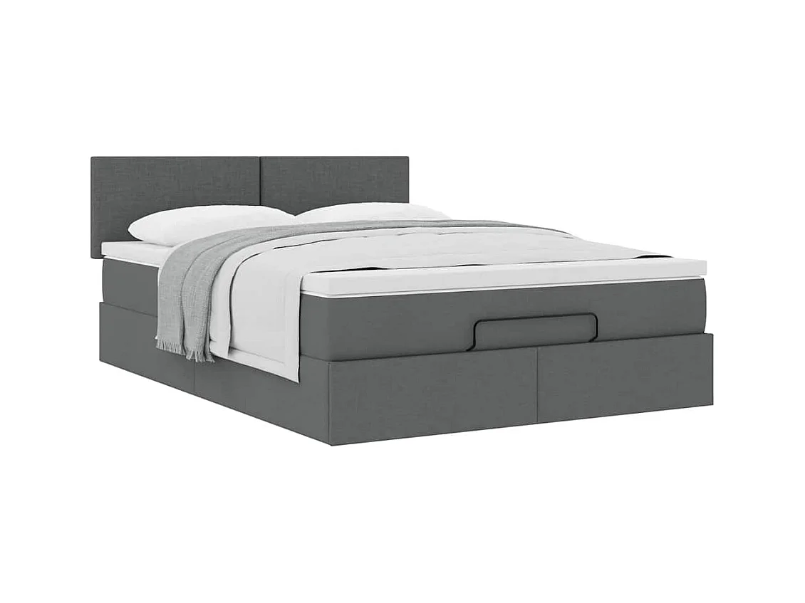 Lit ottoman avec matelas gris foncé 140x190 cm tissu