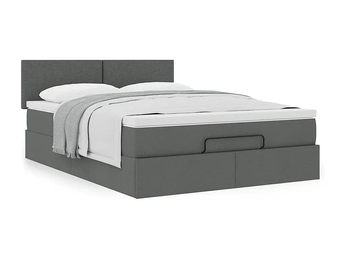 Cama otomana con colchón gris oscuro 140x190 cm tela