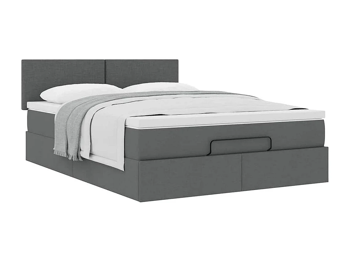 Cama otomana con colchón gris oscuro 140x190 cm tela