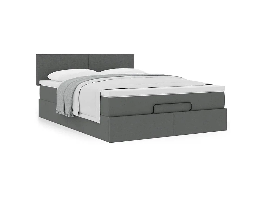 Lit ottoman avec matelas gris foncé 140x190 cm tissu