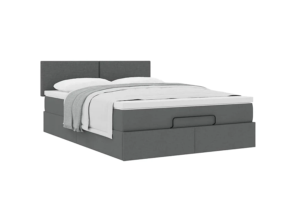 Lit ottoman avec matelas gris foncé 140x190 cm tissu