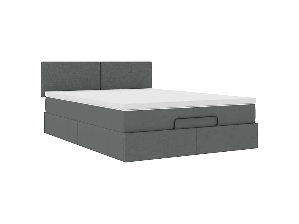 Lit ottoman avec matelas gris foncé 140x190 cm tissu