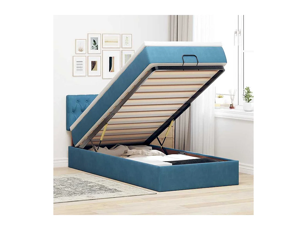 Struttura Letto Pouf con Materasso 90x190 cm in Velluto