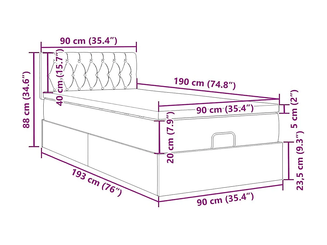 Ottoman bed met matras 90x190cm fluweel donkerblauw
