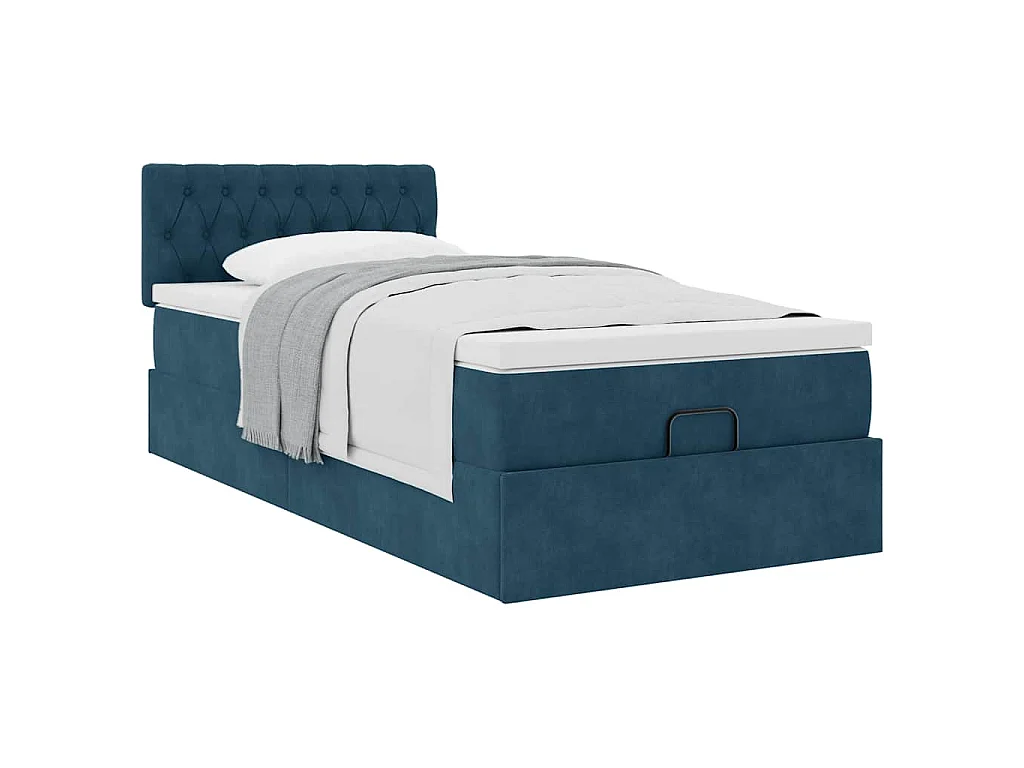 Estructura de cama otomana con colchón terciopelo azul oscuro