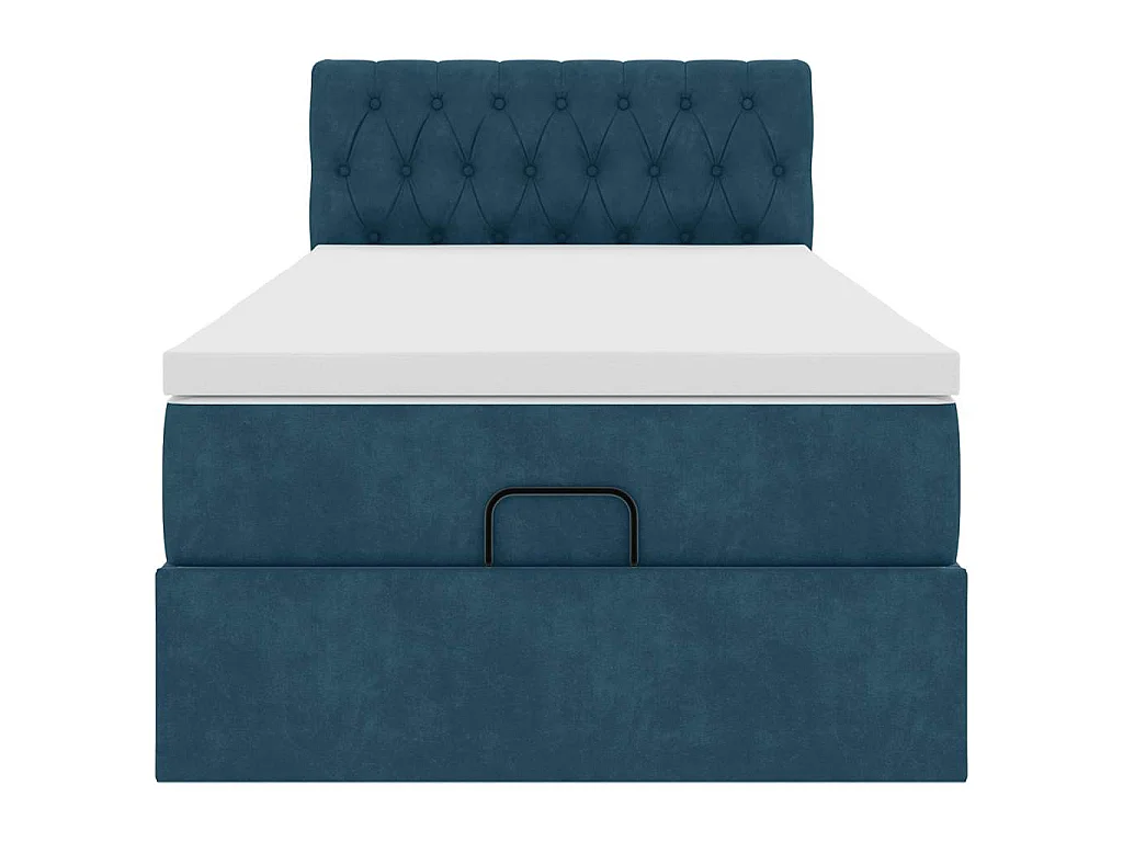 Estructura de cama otomana con colchón terciopelo azul oscuro