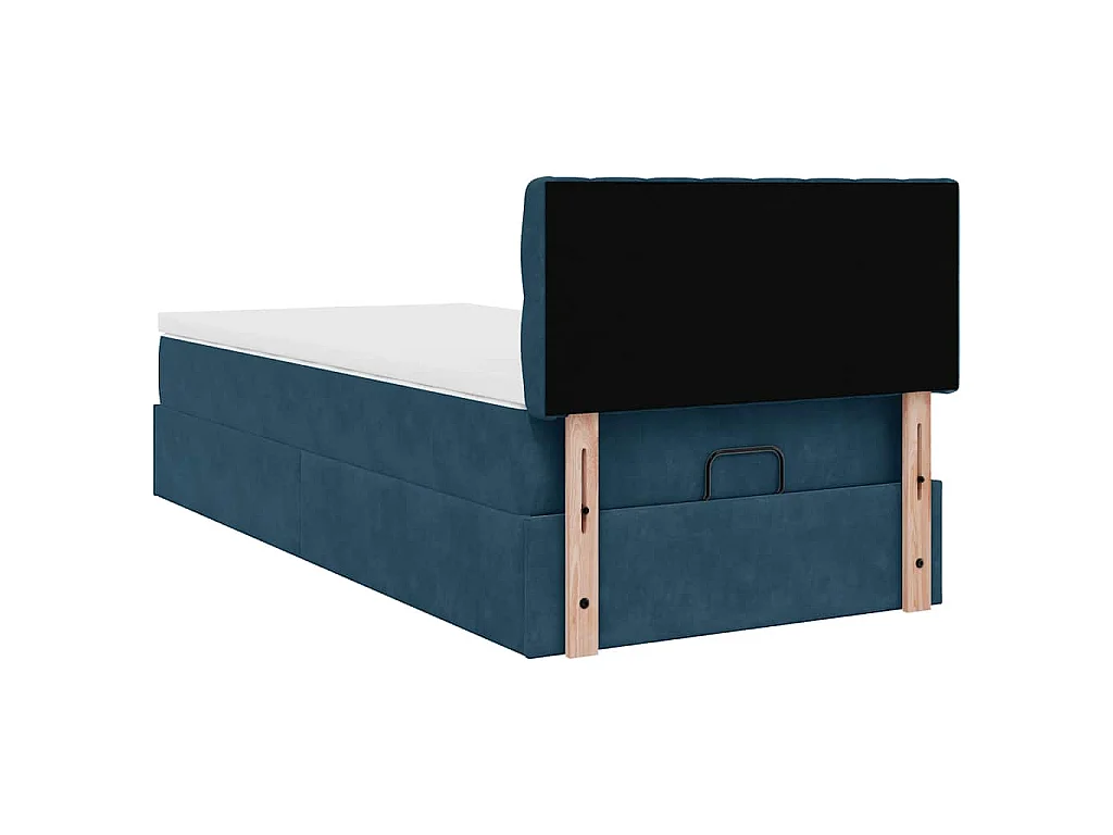 Estructura de cama otomana con colchón terciopelo azul oscuro